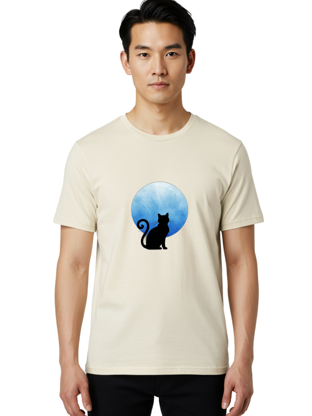 Cat-Silhouette-Moon-1 Men'S Graphic Tee, 100% Cotton, Comfortable Casual Summer Wear, Machine Washable, Vintage Camera, Old Camera, Antique Camera, Black Camera, Classic Photography, Photography Equipment, Nostalgic Device, Film Camera, Bai641