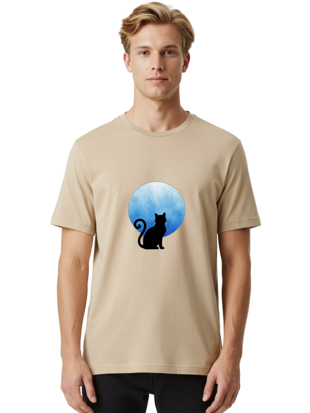 Cat-Silhouette-Moon-1 Men'S Graphic Tee, 100% Cotton, Comfortable Casual Summer Wear, Machine Washable, Vintage Camera, Old Camera, Antique Camera, Black Camera, Classic Photography, Photography Equipment, Nostalgic Device, Film Camera, Bai641