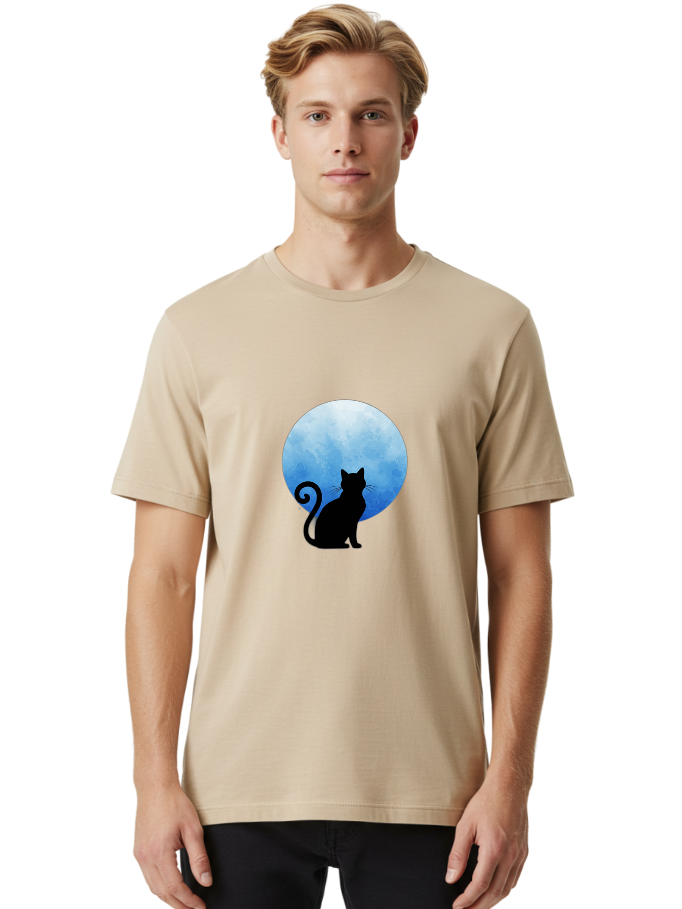 Cat-Silhouette-Moon-1 Men'S Graphic Tee, 100% Cotton, Comfortable Casual Summer Wear, Machine Washable, Vintage Camera, Old Camera, Antique Camera, Black Camera, Classic Photography, Photography Equipment, Nostalgic Device, Film Camera, Bai641