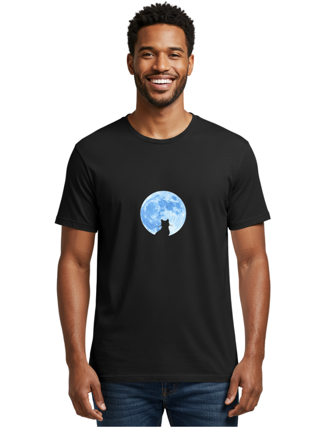 Cat-Silhouette-Moon-2 Men'S Graphic Tee, 100% Cotton, Comfortable Casual Summer Wear, Machine Washable, Vintage Camera, Old Camera, Antique Camera, Black Camera, Classic Photography, Photography Equipment, Nostalgic Device, Film Camera, Bai642