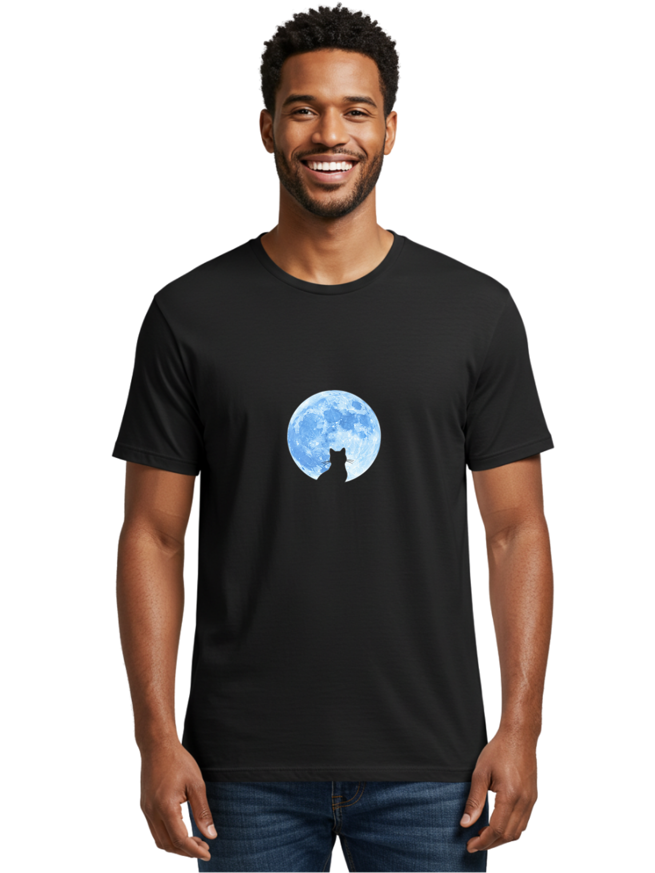Cat-Silhouette-Moon-2 Men'S Graphic Tee, 100% Cotton, Comfortable Casual Summer Wear, Machine Washable, Vintage Camera, Old Camera, Antique Camera, Black Camera, Classic Photography, Photography Equipment, Nostalgic Device, Film Camera, Bai642