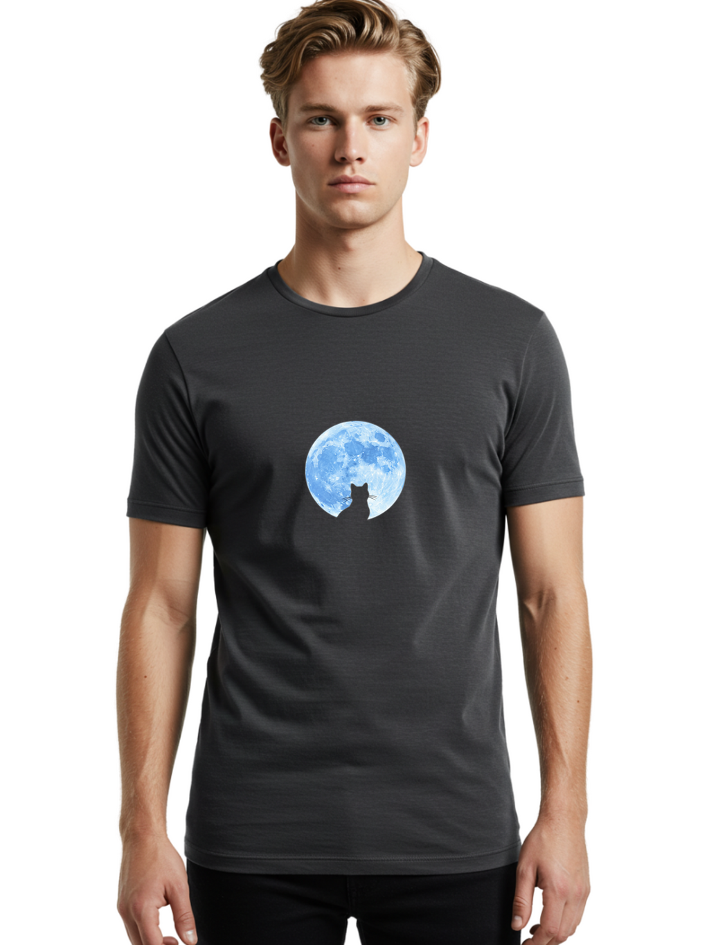 Cat-Silhouette-Moon-2 Men'S Graphic Tee, 100% Cotton, Comfortable Casual Summer Wear, Machine Washable, Vintage Camera, Old Camera, Antique Camera, Black Camera, Classic Photography, Photography Equipment, Nostalgic Device, Film Camera, Bai642
