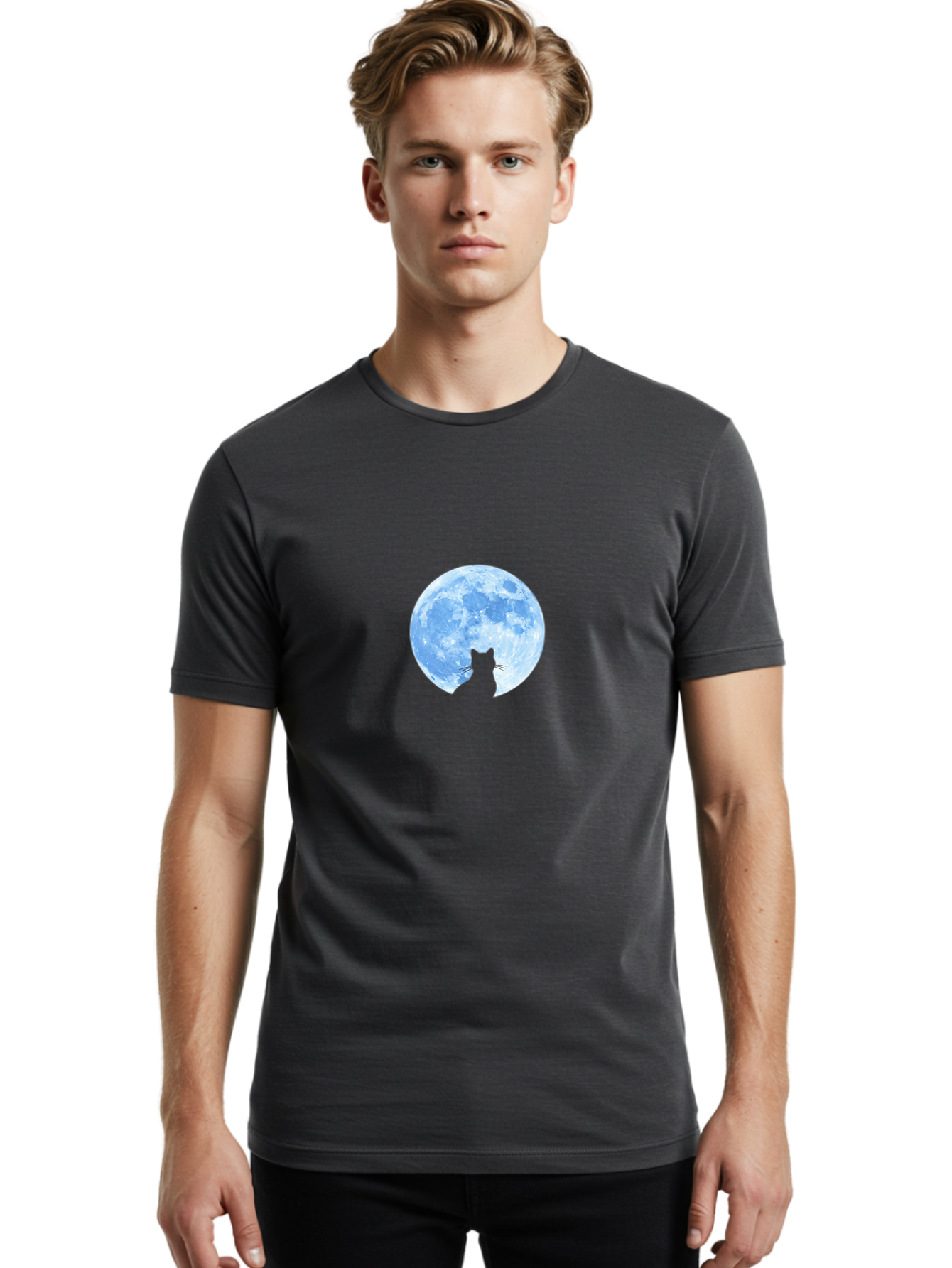 Cat-Silhouette-Moon-2 Men'S Graphic Tee, 100% Cotton, Comfortable Casual Summer Wear, Machine Washable, Vintage Camera, Old Camera, Antique Camera, Black Camera, Classic Photography, Photography Equipment, Nostalgic Device, Film Camera, Bai642