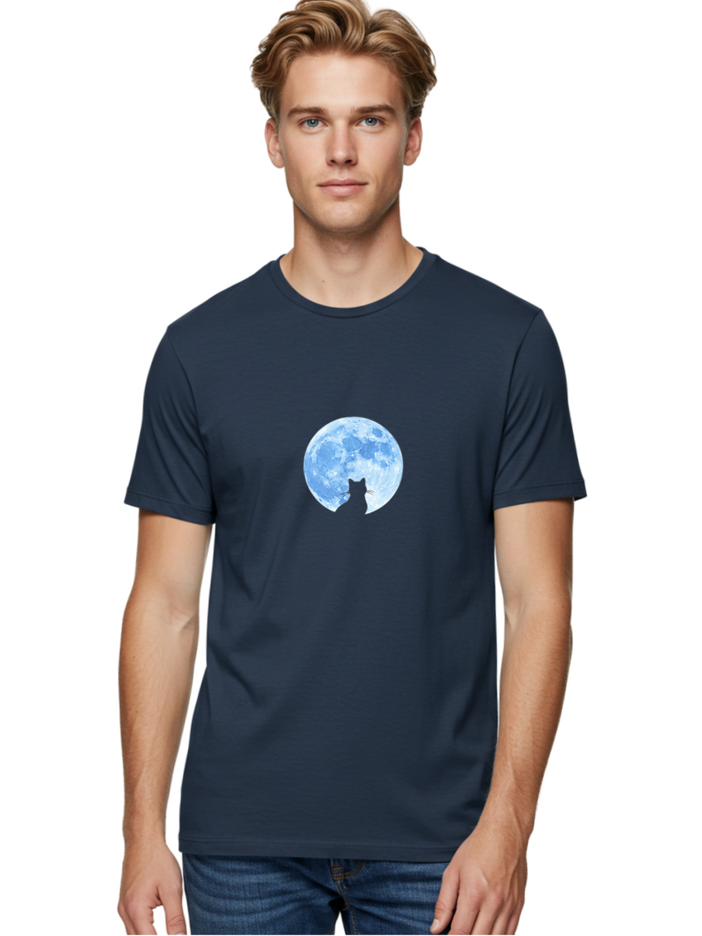 Cat-Silhouette-Moon-2 Men'S Graphic Tee, 100% Cotton, Comfortable Casual Summer Wear, Machine Washable, Vintage Camera, Old Camera, Antique Camera, Black Camera, Classic Photography, Photography Equipment, Nostalgic Device, Film Camera, Bai642
