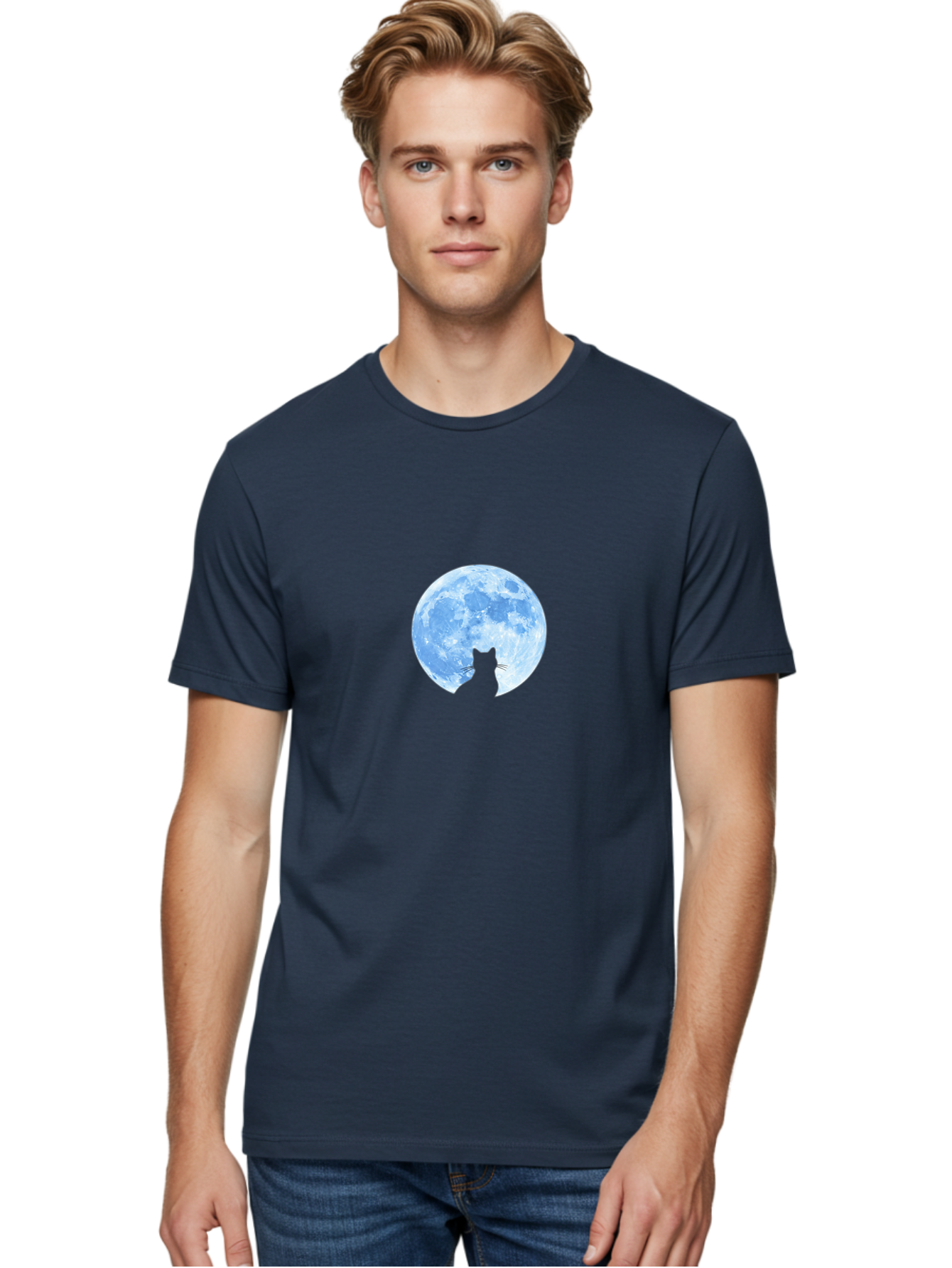 Cat-Silhouette-Moon-2 Men'S Graphic Tee, 100% Cotton, Comfortable Casual Summer Wear, Machine Washable, Vintage Camera, Old Camera, Antique Camera, Black Camera, Classic Photography, Photography Equipment, Nostalgic Device, Film Camera, Bai642