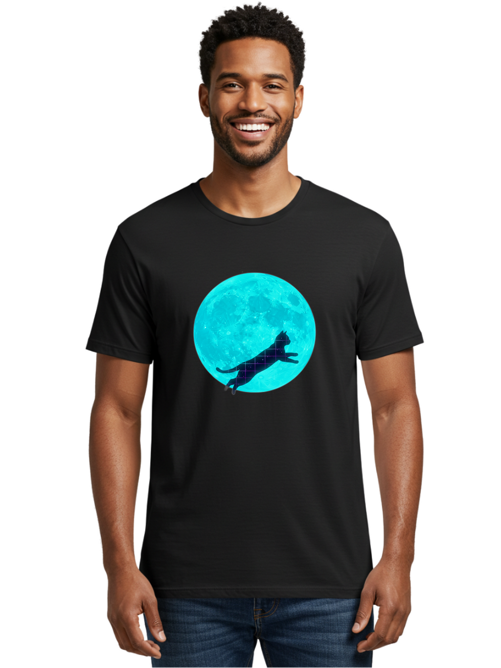 Cat-Silhouette-On-Moon Men'S Graphic Tee, 100% Cotton, Comfortable Casual Summer Wear, Machine Washable, Vintage Camera, Old Camera, Antique Camera, Black Camera, Classic Photography, Photography Equipment, Nostalgic Device, Film Camera, Bai644