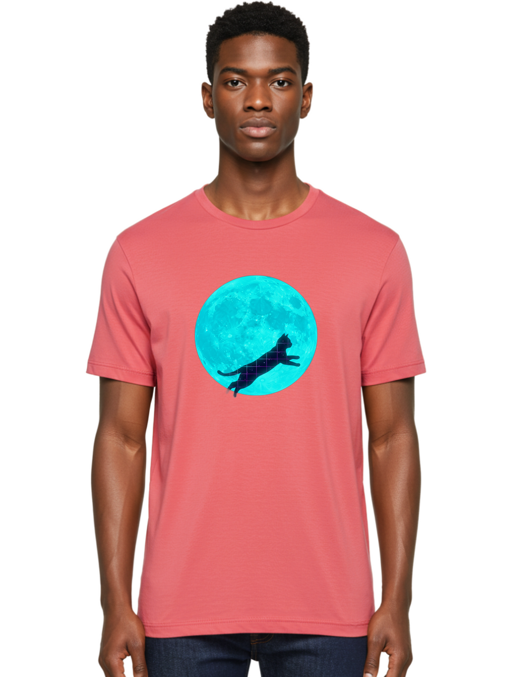 Cat-Silhouette-On-Moon Men'S Graphic Tee, 100% Cotton, Comfortable Casual Summer Wear, Machine Washable, Vintage Camera, Old Camera, Antique Camera, Black Camera, Classic Photography, Photography Equipment, Nostalgic Device, Film Camera, Bai644