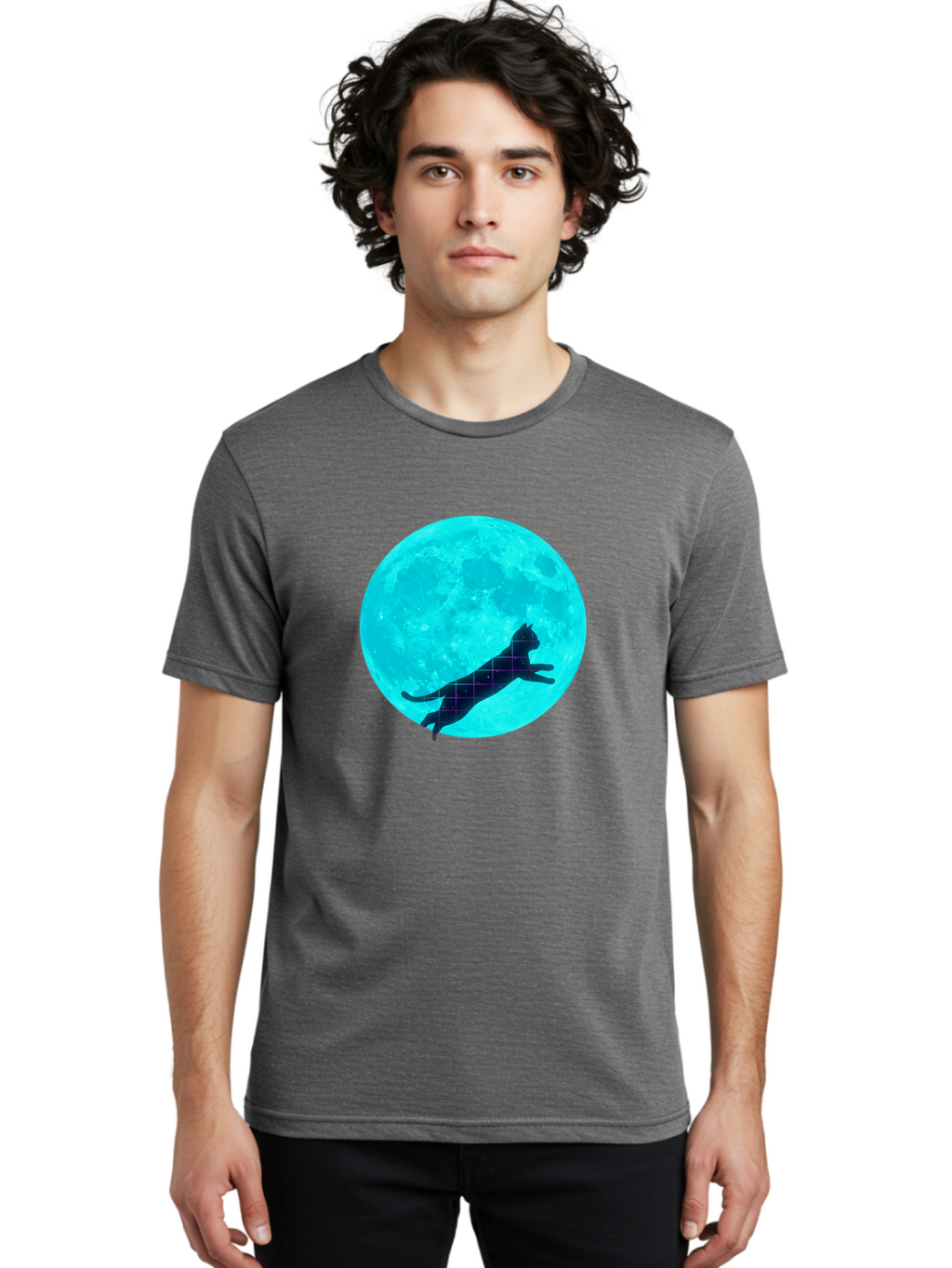 Cat-Silhouette-On-Moon Men'S Graphic Tee, 100% Cotton, Comfortable Casual Summer Wear, Machine Washable, Vintage Camera, Old Camera, Antique Camera, Black Camera, Classic Photography, Photography Equipment, Nostalgic Device, Film Camera, Bai644