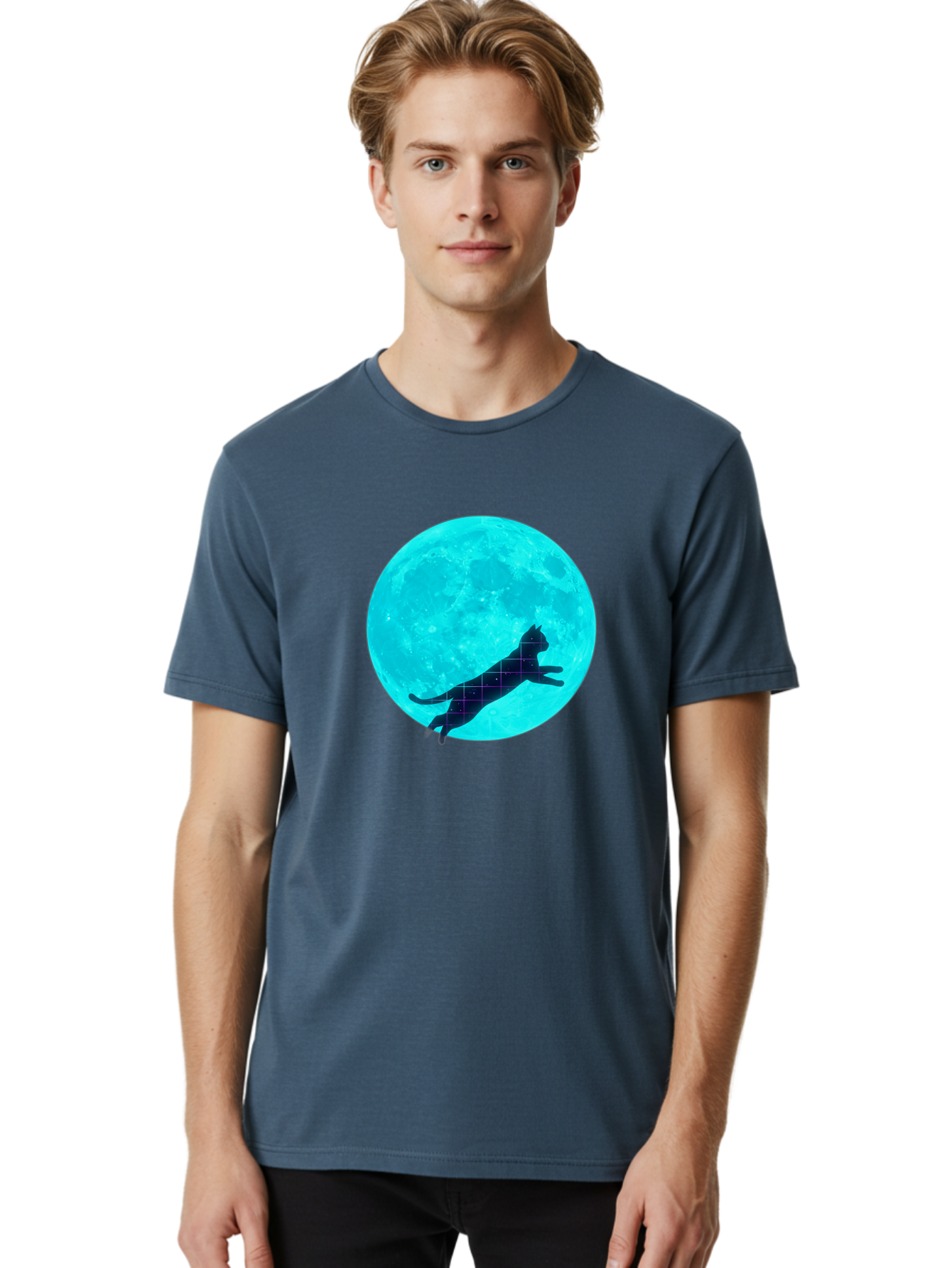Cat-Silhouette-On-Moon Men'S Graphic Tee, 100% Cotton, Comfortable Casual Summer Wear, Machine Washable, Vintage Camera, Old Camera, Antique Camera, Black Camera, Classic Photography, Photography Equipment, Nostalgic Device, Film Camera, Bai644