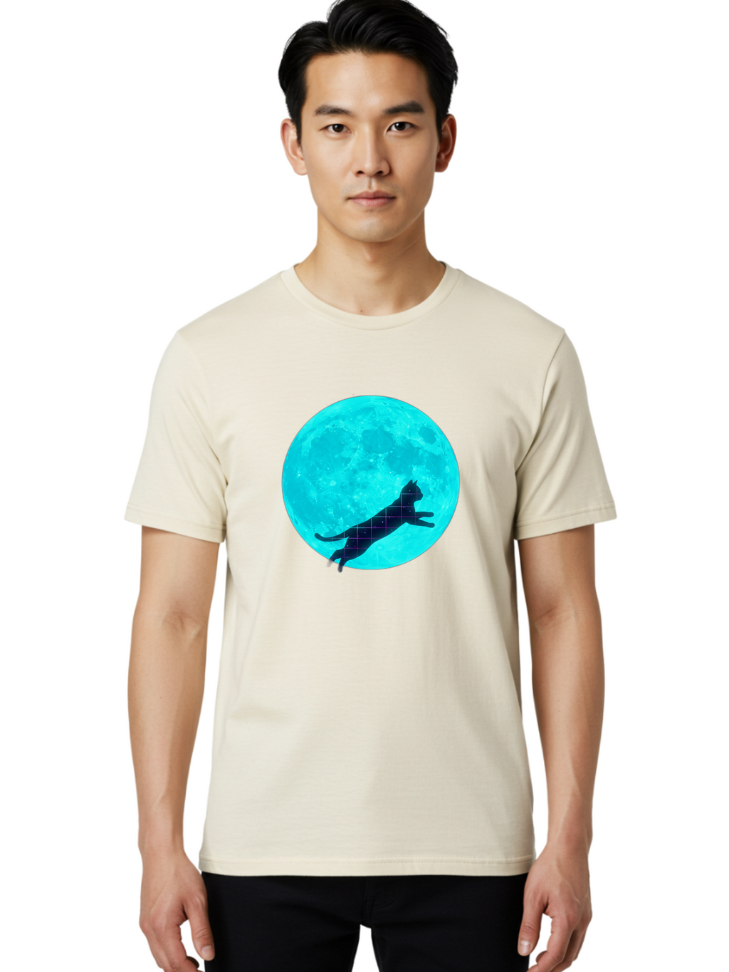 Cat-Silhouette-On-Moon Men'S Graphic Tee, 100% Cotton, Comfortable Casual Summer Wear, Machine Washable, Vintage Camera, Old Camera, Antique Camera, Black Camera, Classic Photography, Photography Equipment, Nostalgic Device, Film Camera, Bai644