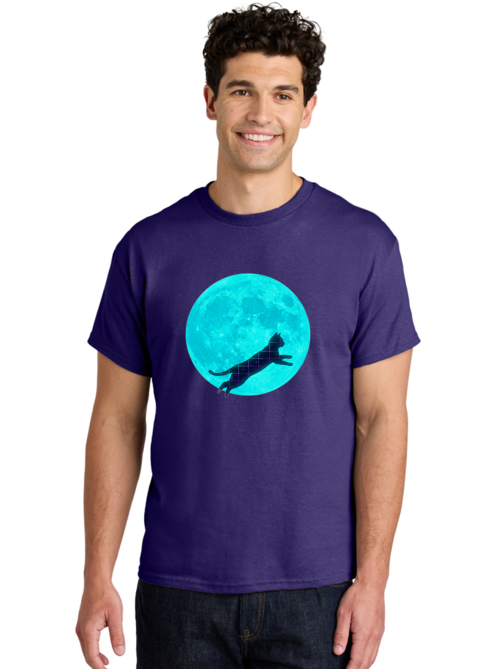 Cat-Silhouette-On-Moon Men'S Graphic Tee, 100% Cotton, Comfortable Casual Summer Wear, Machine Washable, Vintage Camera, Old Camera, Antique Camera, Black Camera, Classic Photography, Photography Equipment, Nostalgic Device, Film Camera, Bai644