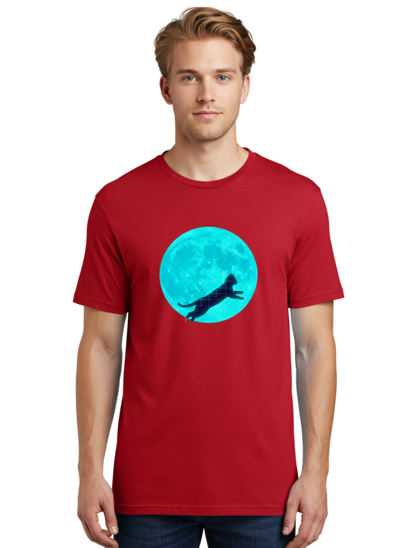 Cat-Silhouette-On-Moon Men'S Graphic Tee, 100% Cotton, Comfortable Casual Summer Wear, Machine Washable, Vintage Camera, Old Camera, Antique Camera, Black Camera, Classic Photography, Photography Equipment, Nostalgic Device, Film Camera, Bai644