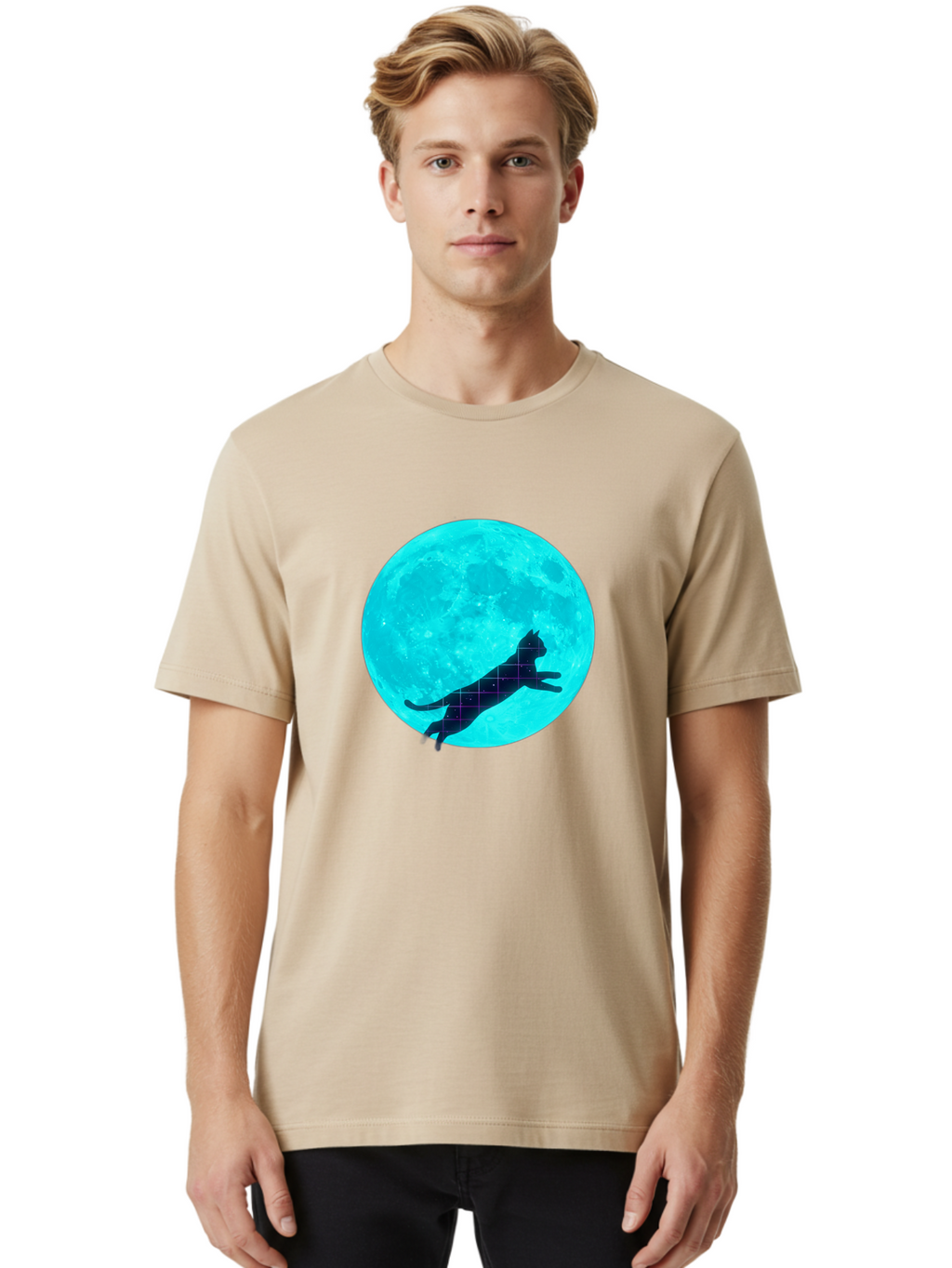 Cat-Silhouette-On-Moon Men'S Graphic Tee, 100% Cotton, Comfortable Casual Summer Wear, Machine Washable, Vintage Camera, Old Camera, Antique Camera, Black Camera, Classic Photography, Photography Equipment, Nostalgic Device, Film Camera, Bai644