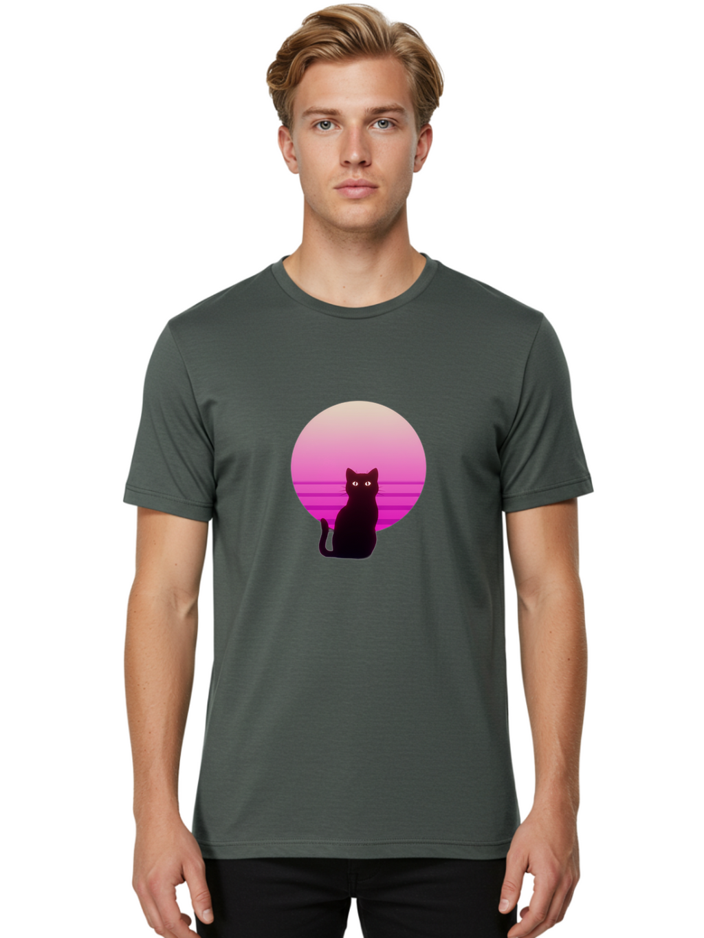 Cat-Silhouette Men'S Graphic Tee, 100% Cotton, Comfortable Casual Summer Wear, Machine Washable, Vintage Camera, Old Camera, Antique Camera, Black Camera, Classic Photography, Photography Equipment, Nostalgic Device, Film Camera, Camera Art Bai645