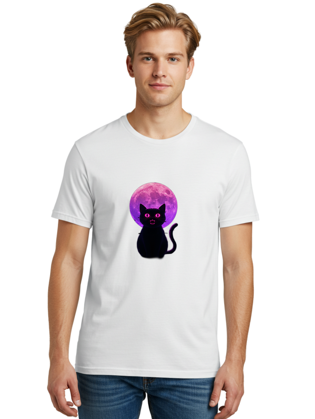 Cat-Under-Purple-Moon Men'S Graphic Tee, 100% Cotton, Comfortable Casual Summer Wear, Machine Washable, Vintage Camera, Old Camera, Antique Camera, Black Camera, Classic Photography, Photography Equipment, Nostalgic Device, Film Camera, Bai647
