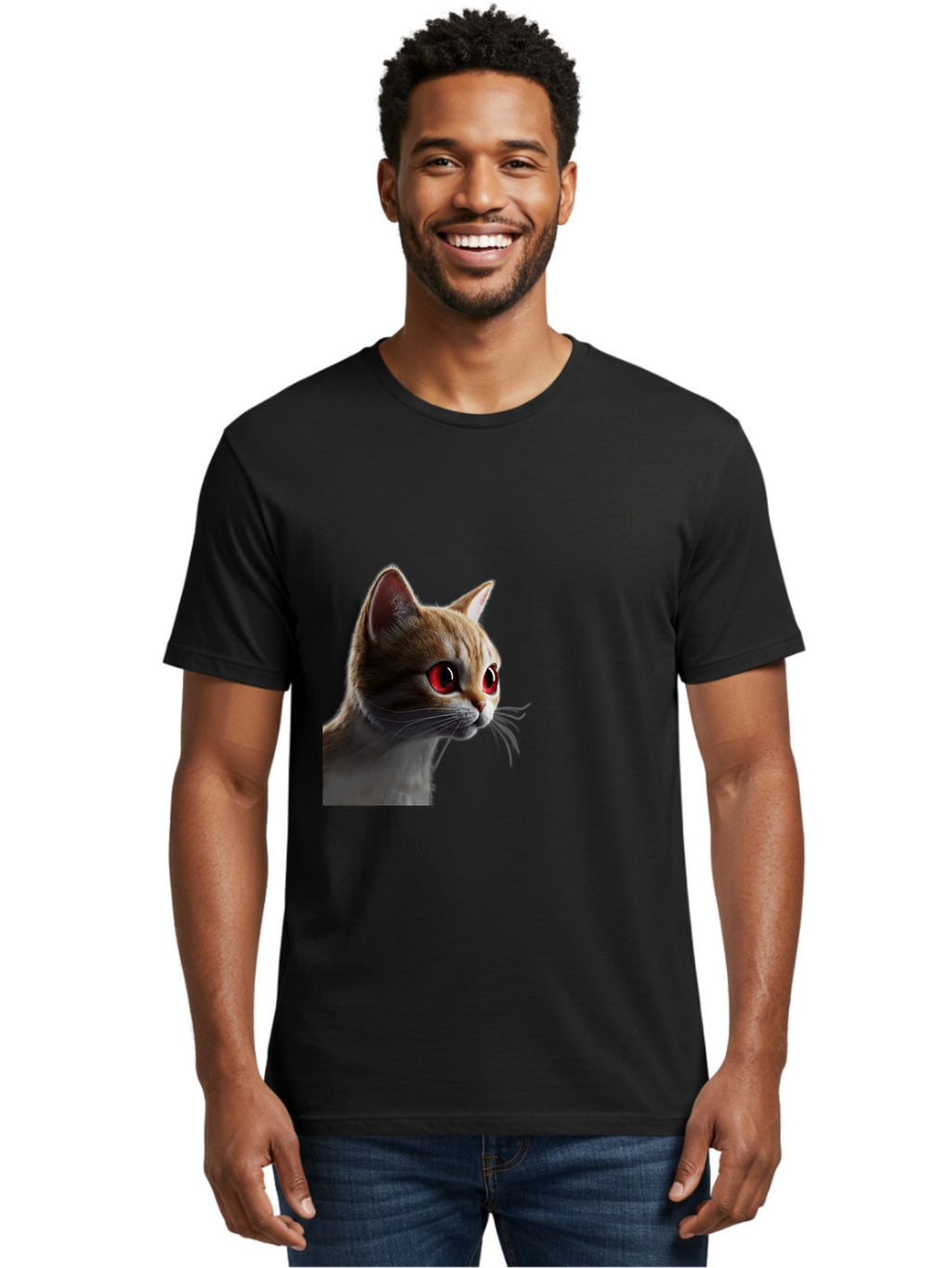 Cat-With-Red-Eyes Men'S Graphic Tee, 100% Cotton, Comfortable Casual Summer Wear, Machine Washable, Vintage Camera, Old Camera, Antique Camera, Black Camera, Classic Photography, Photography Equipment, Nostalgic Device, Film Camera, Camera Art Bai649
