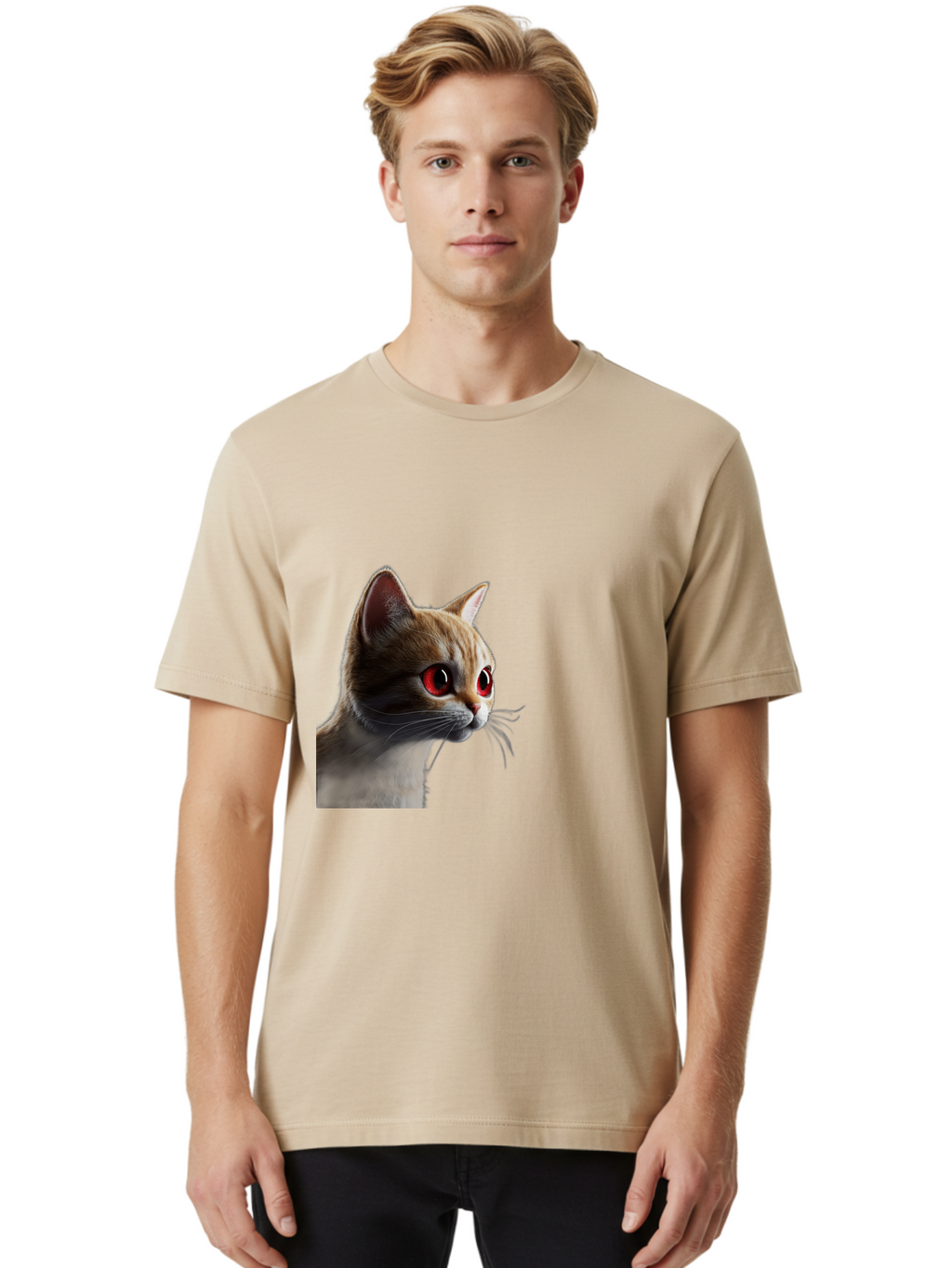 Cat-With-Red-Eyes Men'S Graphic Tee, 100% Cotton, Comfortable Casual Summer Wear, Machine Washable, Vintage Camera, Old Camera, Antique Camera, Black Camera, Classic Photography, Photography Equipment, Nostalgic Device, Film Camera, Camera Art Bai649