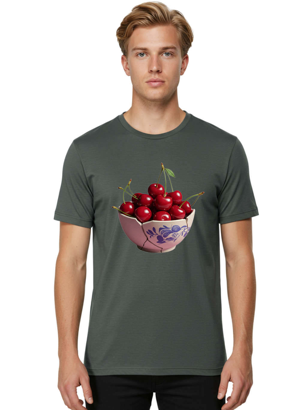 Ceramic-Bowl-With-Cherries-1 Men'S Graphic Tee, 100% Cotton, Comfortable Casual Summer Wear, Machine Washable, Vintage Camera, Old Camera, Antique Camera, Black Camera, Classic Photography, Photography Equipment, Nostalgic Device, Film Camera, Bai652