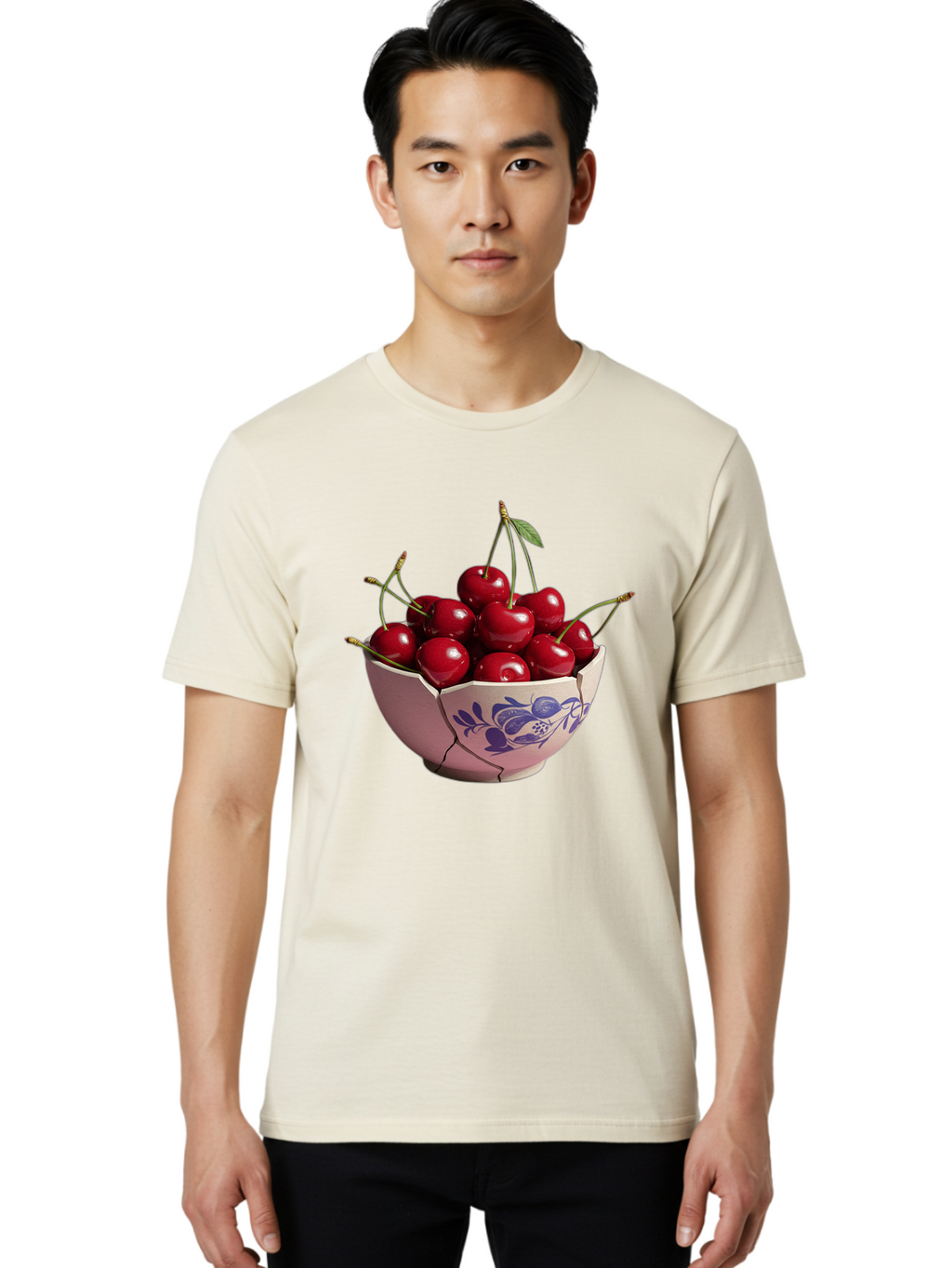 Ceramic-Bowl-With-Cherries-1 Men'S Graphic Tee, 100% Cotton, Comfortable Casual Summer Wear, Machine Washable, Vintage Camera, Old Camera, Antique Camera, Black Camera, Classic Photography, Photography Equipment, Nostalgic Device, Film Camera, Bai652