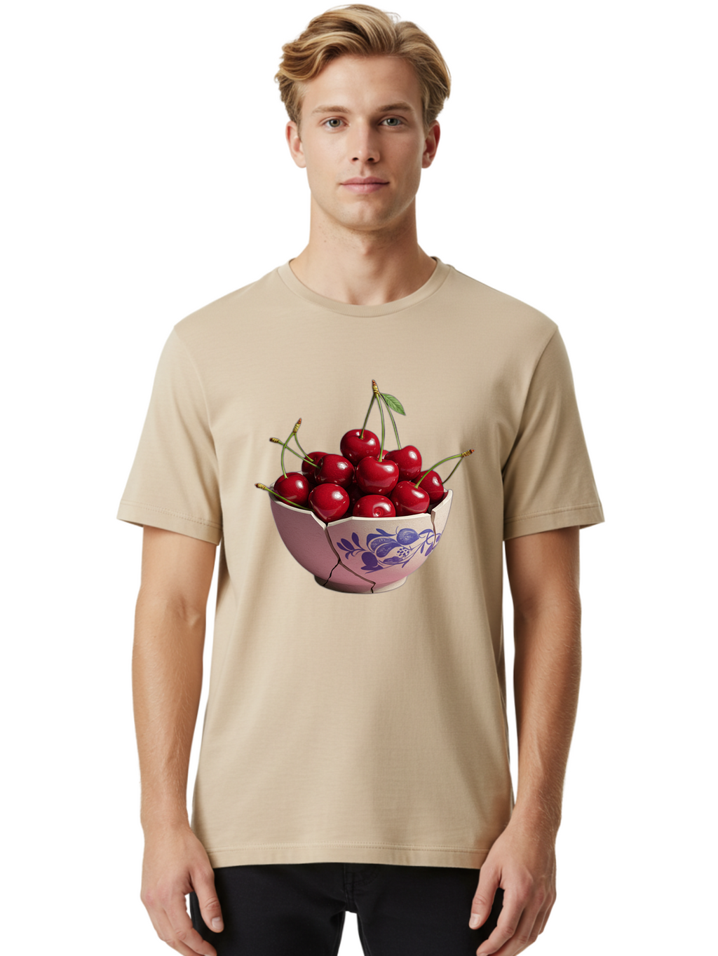 Ceramic-Bowl-With-Cherries-1 Men'S Graphic Tee, 100% Cotton, Comfortable Casual Summer Wear, Machine Washable, Vintage Camera, Old Camera, Antique Camera, Black Camera, Classic Photography, Photography Equipment, Nostalgic Device, Film Camera, Bai652