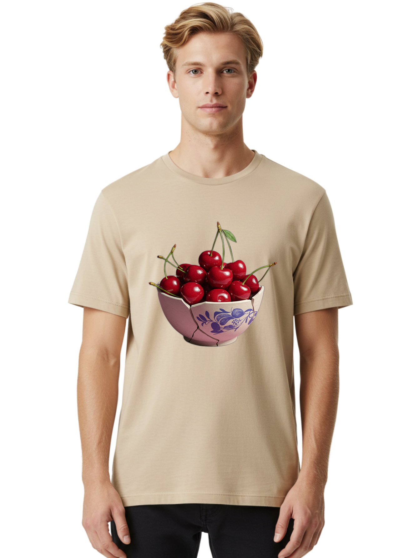Ceramic-Bowl-With-Cherries-1 Men'S Graphic Tee, 100% Cotton, Comfortable Casual Summer Wear, Machine Washable, Vintage Camera, Old Camera, Antique Camera, Black Camera, Classic Photography, Photography Equipment, Nostalgic Device, Film Camera, Bai652