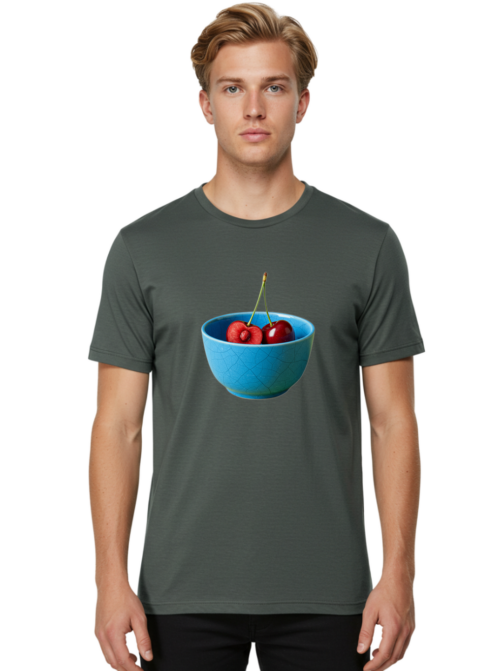Cherries-Bowl-1 Men'S Graphic Tee, 100% Cotton, Comfortable Casual Summer Wear, Machine Washable, Vintage Camera, Old Camera, Antique Camera, Black Camera, Classic Photography, Photography Equipment, Nostalgic Device, Film Camera, Camera Art Bai659