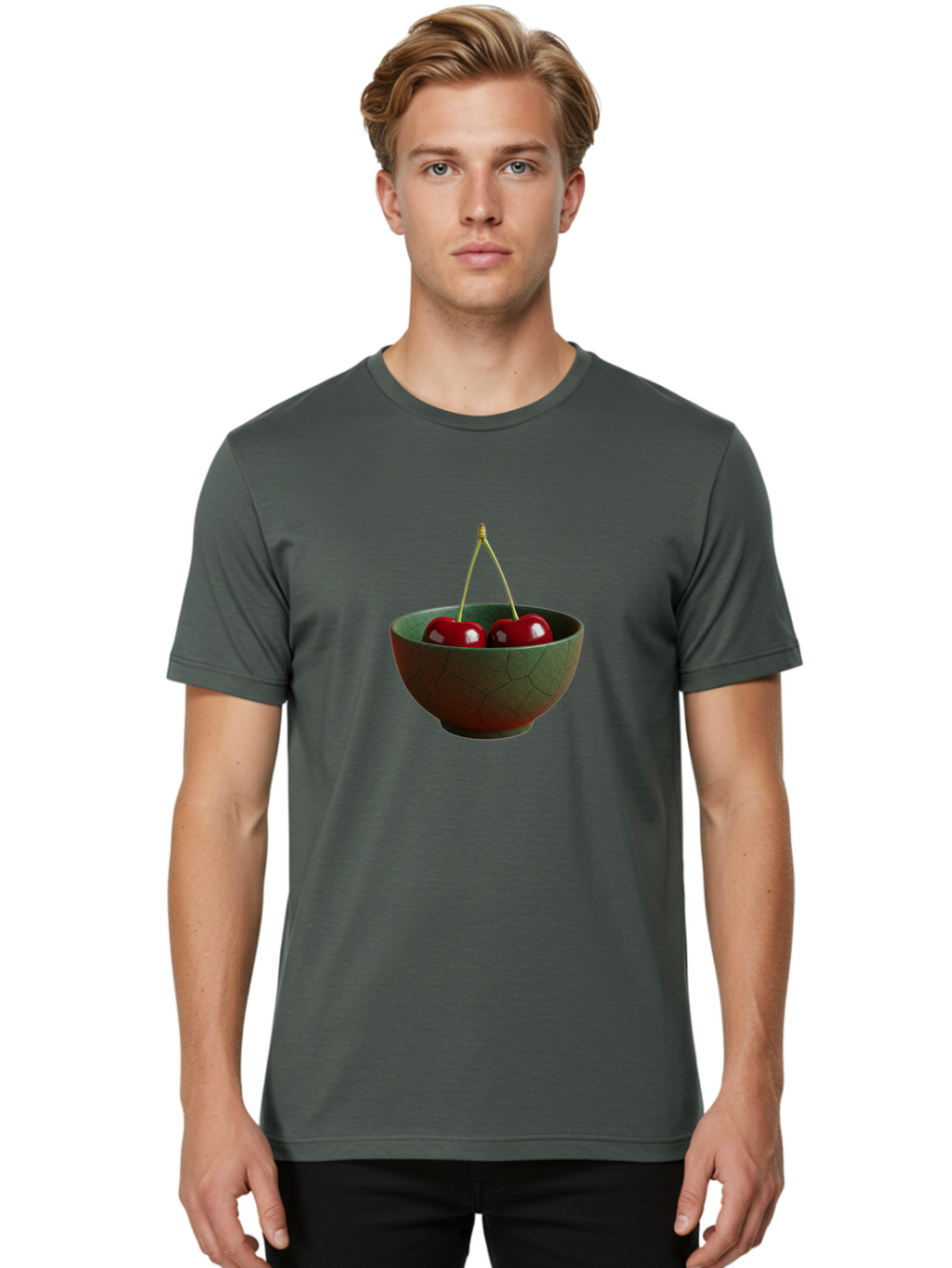 Cherries-Bowl Men'S Graphic Tee, 100% Cotton, Comfortable Casual Summer Wear, Machine Washable, Vintage Camera, Old Camera, Antique Camera, Black Camera, Classic Photography, Photography Equipment, Nostalgic Device, Film Camera, Camera Art Bai661