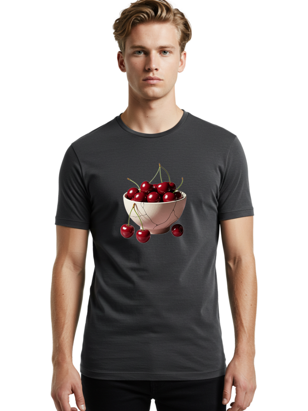 Cherries-In-A-Broken-White-Bowl Men'S Graphic Tee, 100% Cotton, Comfortable Casual Summer Wear, Machine Washable, Vintage Camera, Old Camera, Antique Camera, Black Camera, Classic Photography, Photography Equipment, Nostalgic Device, Bai668