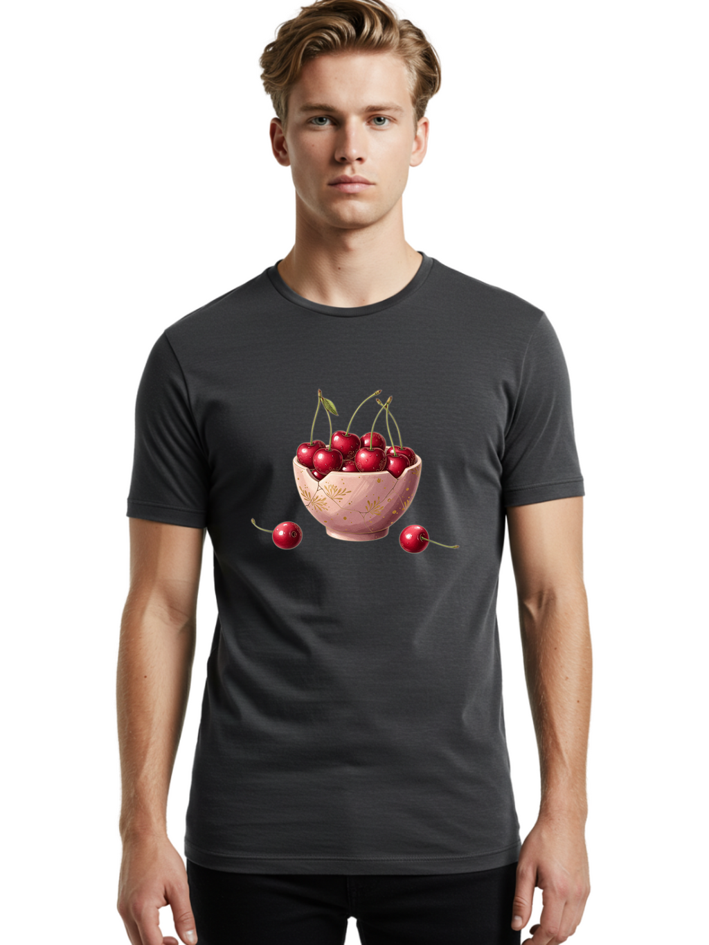 Cherries-In-Bowl-16 Men'S Graphic Tee, 100% Cotton, Comfortable Casual Summer Wear, Machine Washable, Vintage Camera, Old Camera, Antique Camera, Black Camera, Classic Photography, Photography Equipment, Nostalgic Device, Film Camera, Bai680