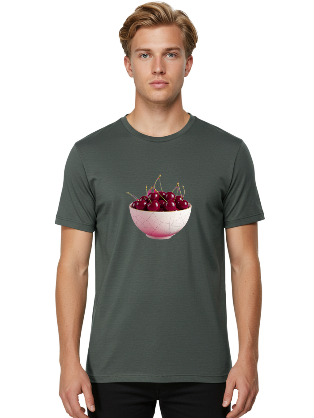 Cherries-In-Bowl-4 Men'S Graphic Tee, 100% Cotton, Comfortable Casual Summer Wear, Machine Washable, Vintage Camera, Old Camera, Antique Camera, Black Camera, Classic Photography, Photography Equipment, Nostalgic Device, Film Camera, Bai694