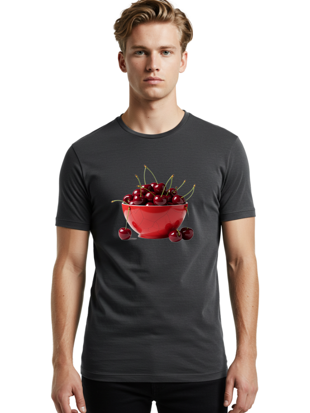 Cherries-In-Bowl-6 Men'S Graphic Tee, 100% Cotton, Comfortable Casual Summer Wear, Machine Washable, Vintage Camera, Old Camera, Antique Camera, Black Camera, Classic Photography, Photography Equipment, Nostalgic Device, Film Camera, Bai696