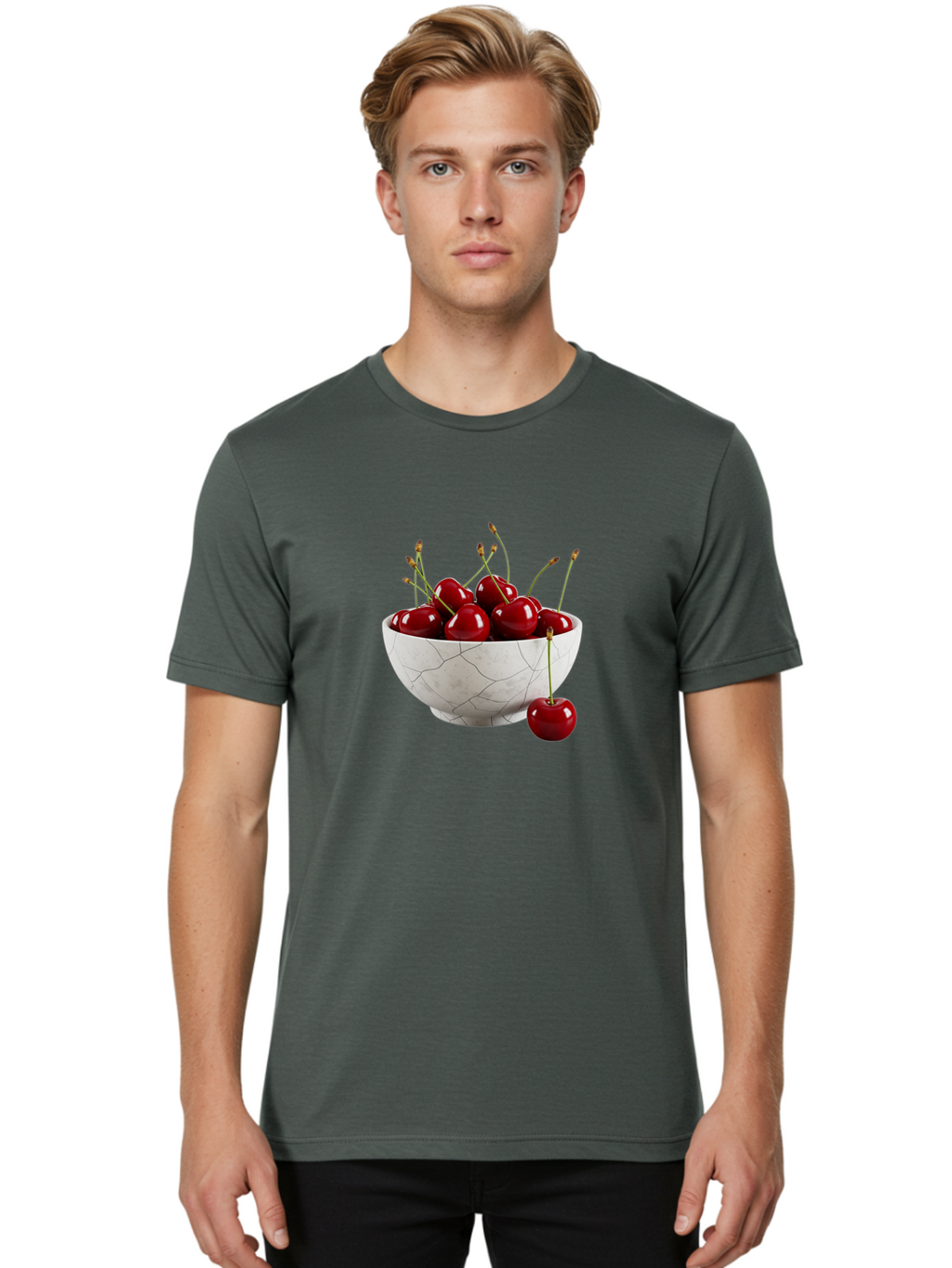Cherries-In-Cracked-White-Bowl Men'S Graphic Tee, 100% Cotton, Comfortable Casual Summer Wear, Machine Washable, Vintage Camera, Old Camera, Antique Camera, Black Camera, Classic Photography, Photography Equipment, Nostalgic Device, Bai704