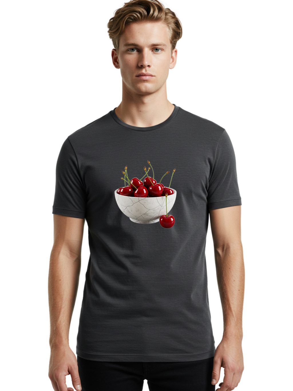 Cherries-In-Cracked-White-Bowl Men'S Graphic Tee, 100% Cotton, Comfortable Casual Summer Wear, Machine Washable, Vintage Camera, Old Camera, Antique Camera, Black Camera, Classic Photography, Photography Equipment, Nostalgic Device, Bai704
