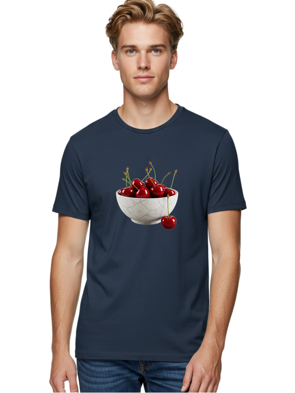 Cherries-In-Cracked-White-Bowl Men'S Graphic Tee, 100% Cotton, Comfortable Casual Summer Wear, Machine Washable, Vintage Camera, Old Camera, Antique Camera, Black Camera, Classic Photography, Photography Equipment, Nostalgic Device, Bai704