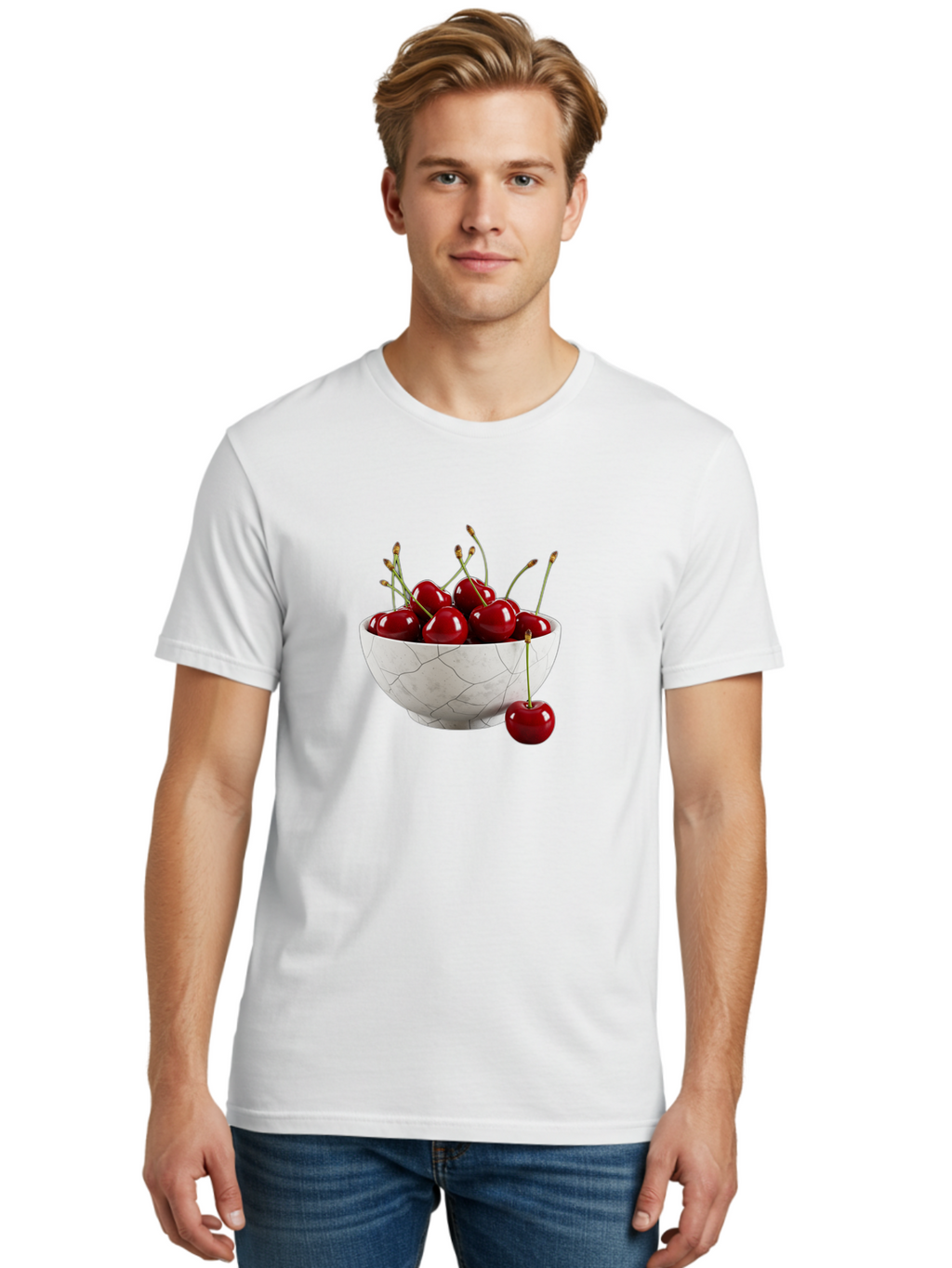 Cherries-In-Cracked-White-Bowl Men'S Graphic Tee, 100% Cotton, Comfortable Casual Summer Wear, Machine Washable, Vintage Camera, Old Camera, Antique Camera, Black Camera, Classic Photography, Photography Equipment, Nostalgic Device, Bai704