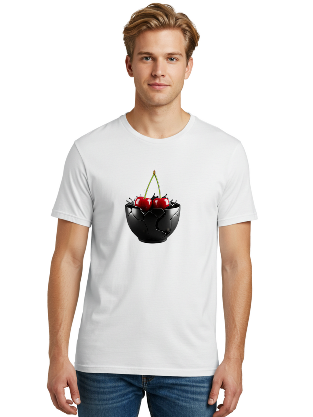 Cherries-In-Eggshell-Bowl Men'S Graphic Tee, 100% Cotton, Comfortable Casual Summer Wear, Machine Washable, Vintage Camera, Old Camera, Antique Camera, Black Camera, Classic Photography, Photography Equipment, Nostalgic Device, Film Camera, Bai705