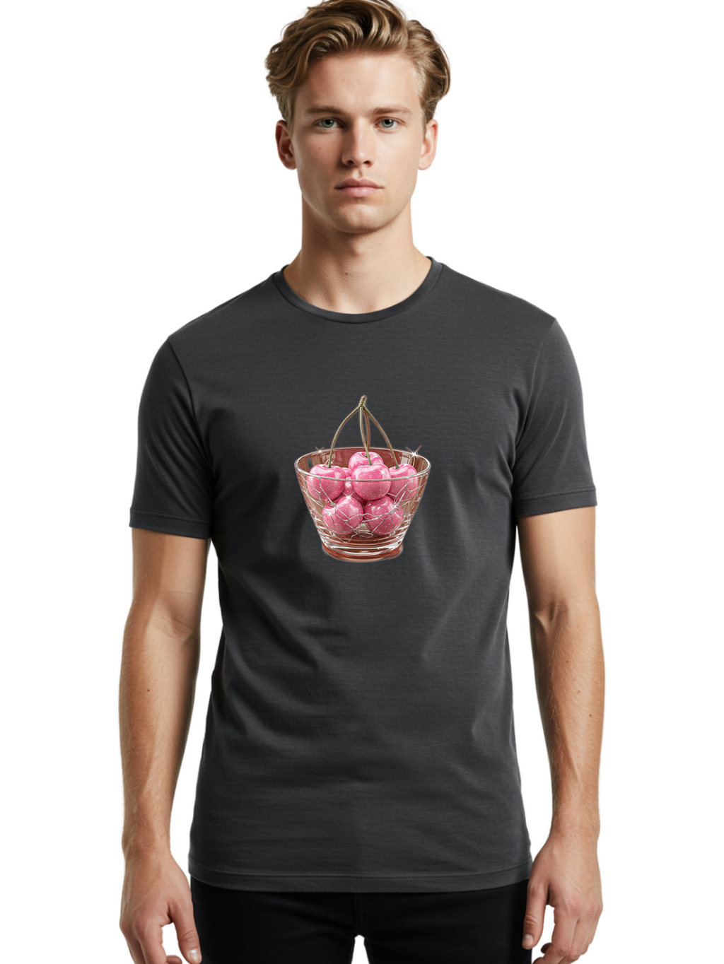 Cherries-In-Glass-Basket Men'S Graphic Tee, 100% Cotton, Comfortable Casual Summer Wear, Machine Washable, Vintage Camera, Old Camera, Antique Camera, Black Camera, Classic Photography, Photography Equipment, Nostalgic Device, Film Camera, Bai706
