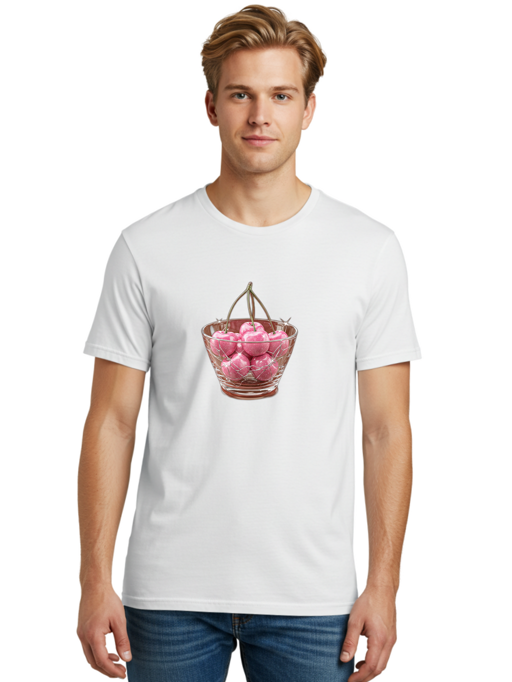 Cherries-In-Glass-Basket Men'S Graphic Tee, 100% Cotton, Comfortable Casual Summer Wear, Machine Washable, Vintage Camera, Old Camera, Antique Camera, Black Camera, Classic Photography, Photography Equipment, Nostalgic Device, Film Camera, Bai706