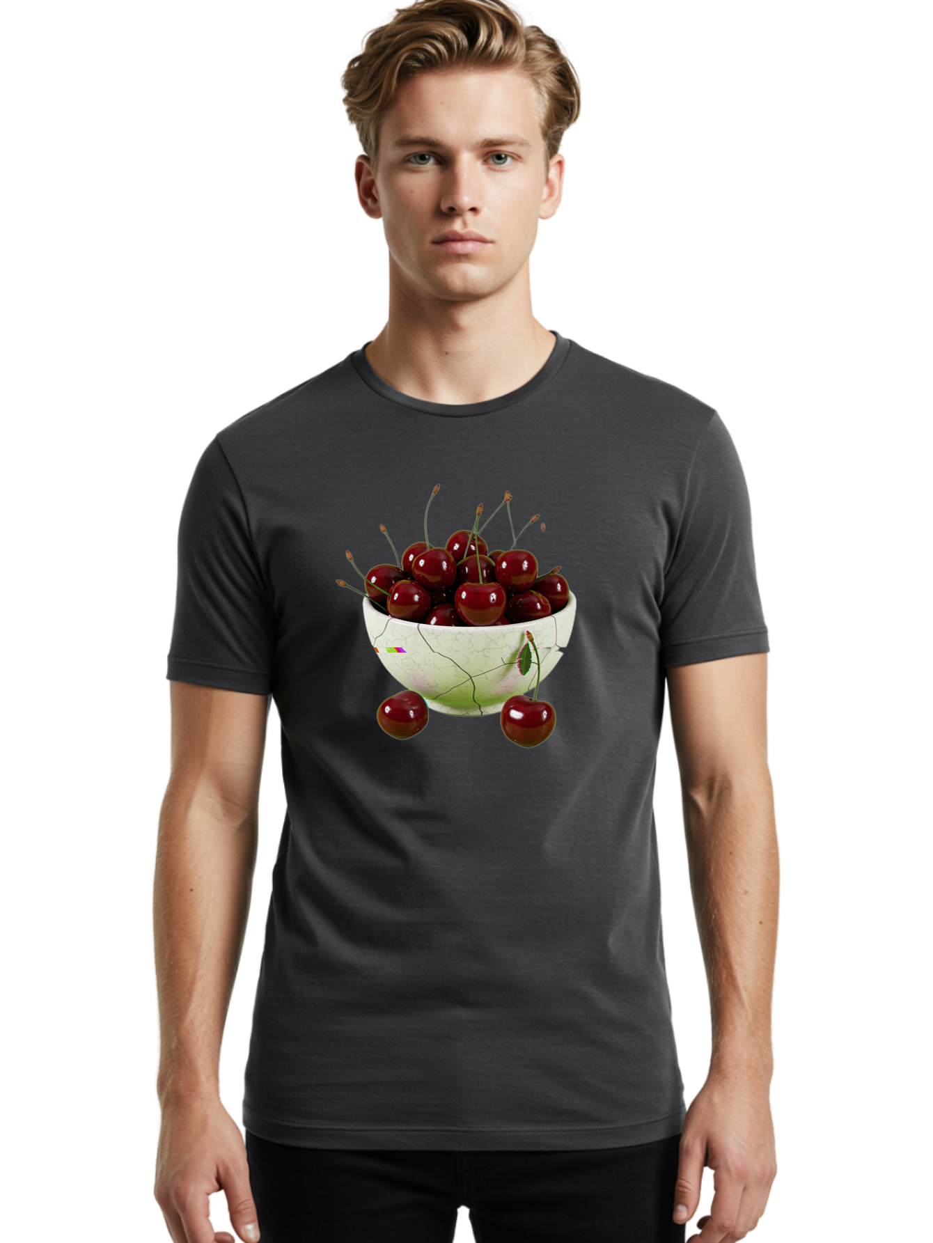 Cherries-In-Kintsugi-Bowl-1 Men'S Graphic Tee, 100% Cotton, Comfortable Casual Summer Wear, Machine Washable, Vintage Camera, Old Camera, Antique Camera, Black Camera, Classic Photography, Photography Equipment, Nostalgic Device, Film Camera, Bai707