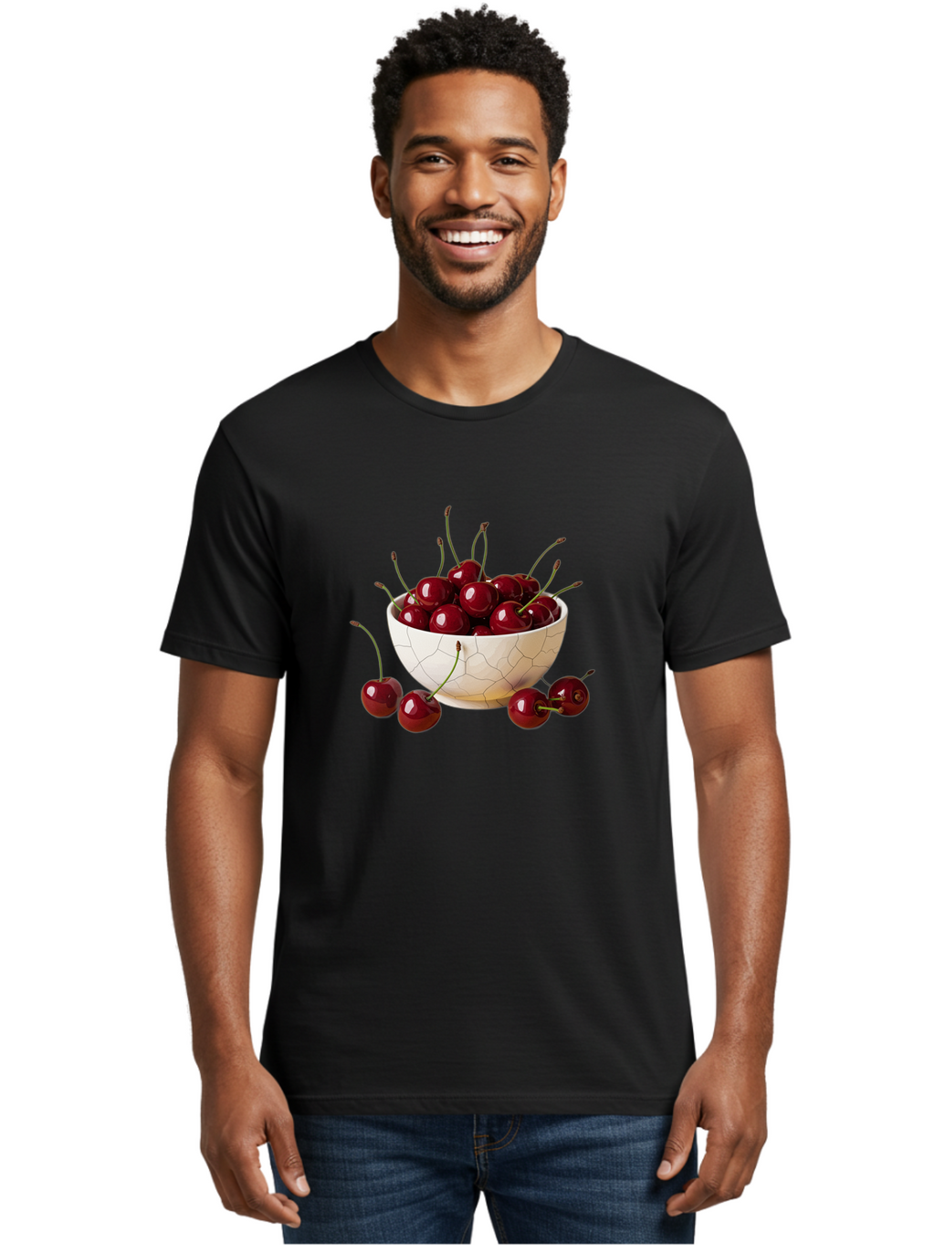 Cherries-In-Kintsugi-Bowl-2 Men'S Graphic Tee, 100% Cotton, Comfortable Casual Summer Wear, Machine Washable, Vintage Camera, Old Camera, Antique Camera, Black Camera, Classic Photography, Photography Equipment, Nostalgic Device, Film Camera, Bai708