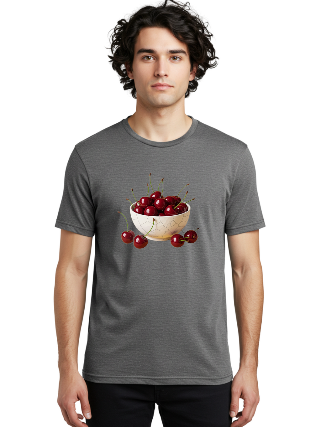 Cherries-In-Kintsugi-Bowl-2 Men'S Graphic Tee, 100% Cotton, Comfortable Casual Summer Wear, Machine Washable, Vintage Camera, Old Camera, Antique Camera, Black Camera, Classic Photography, Photography Equipment, Nostalgic Device, Film Camera, Bai708