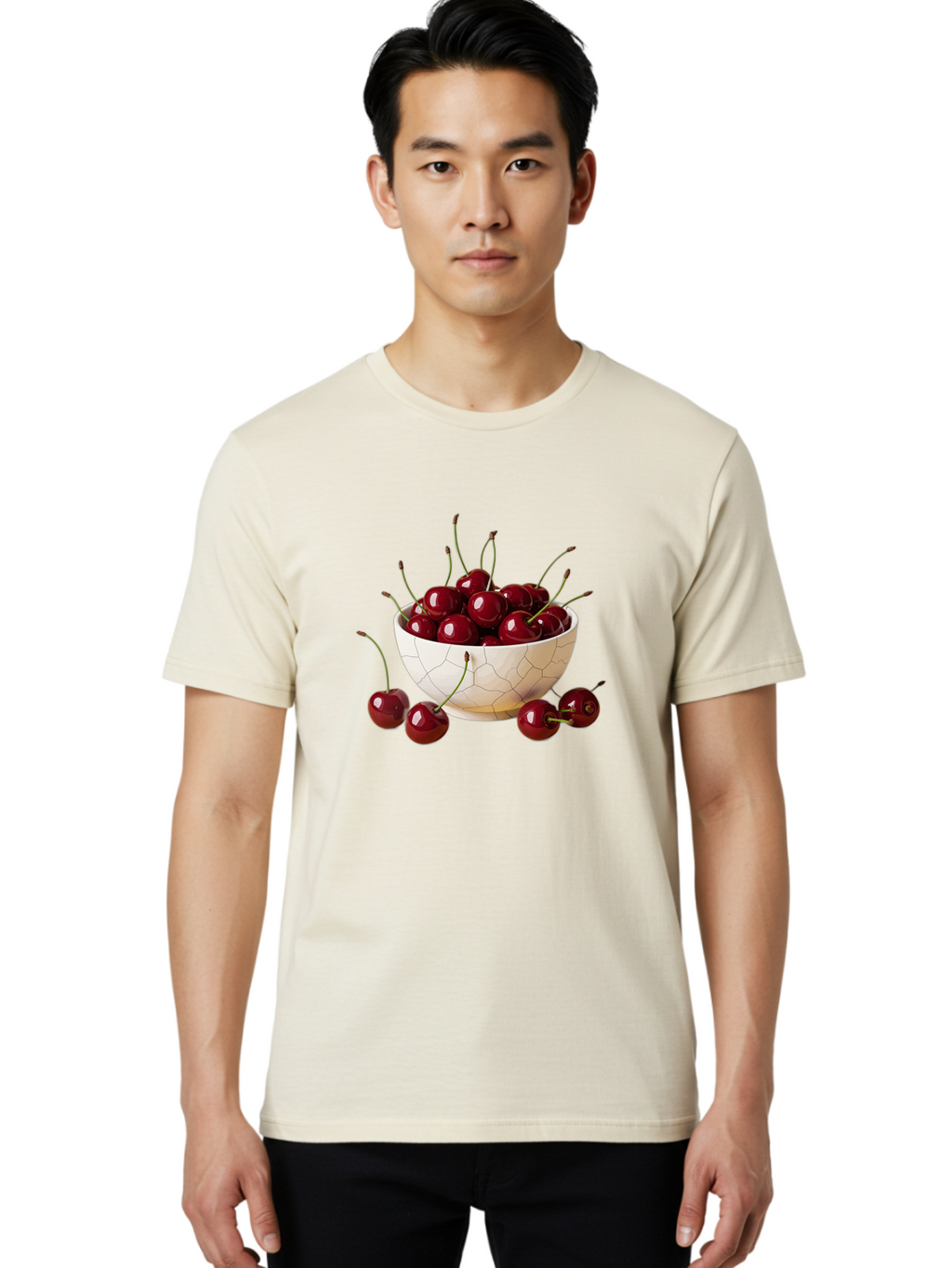 Cherries-In-Kintsugi-Bowl-2 Men'S Graphic Tee, 100% Cotton, Comfortable Casual Summer Wear, Machine Washable, Vintage Camera, Old Camera, Antique Camera, Black Camera, Classic Photography, Photography Equipment, Nostalgic Device, Film Camera, Bai708