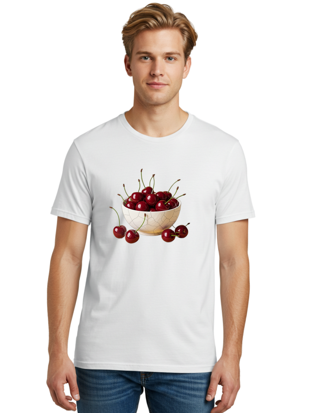 Cherries-In-Kintsugi-Bowl-2 Men'S Graphic Tee, 100% Cotton, Comfortable Casual Summer Wear, Machine Washable, Vintage Camera, Old Camera, Antique Camera, Black Camera, Classic Photography, Photography Equipment, Nostalgic Device, Film Camera, Bai708