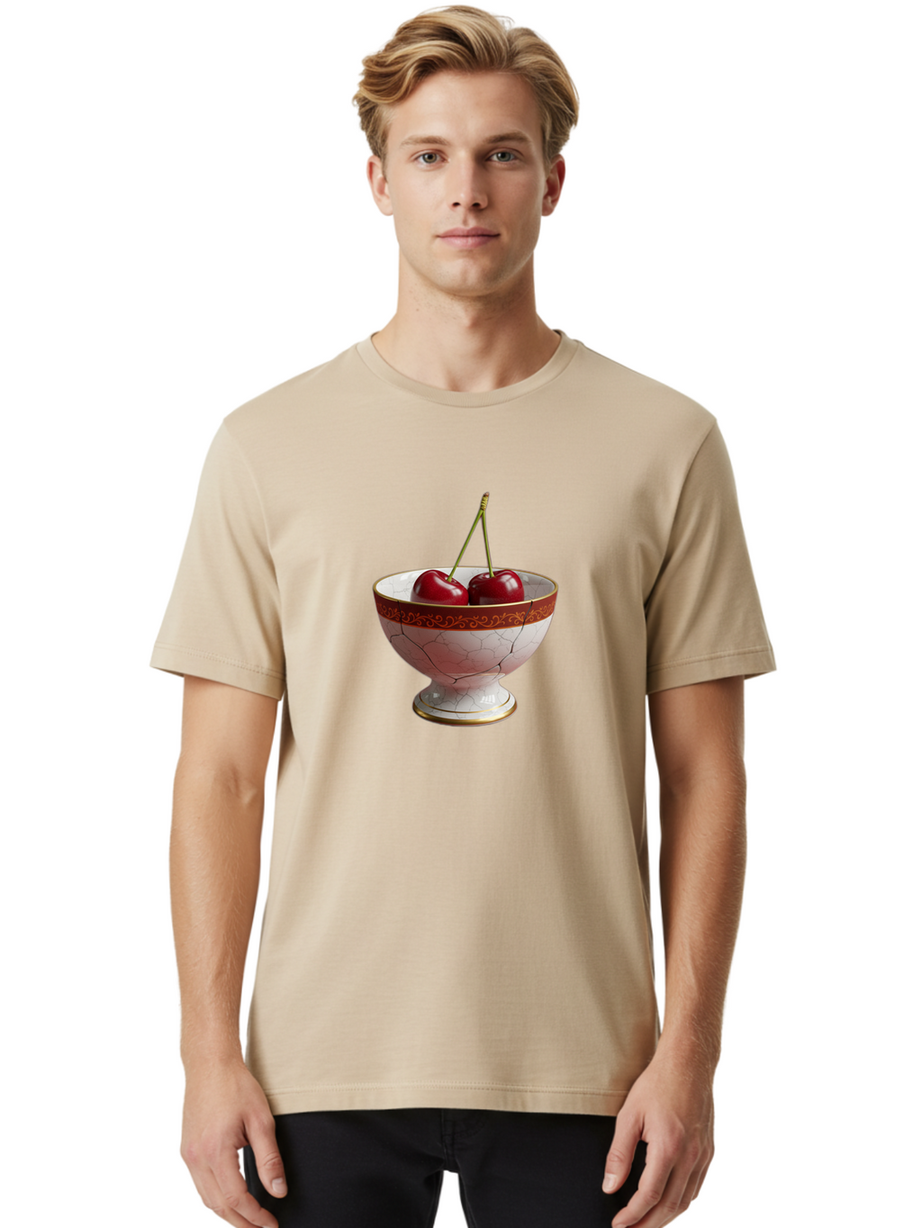 Cherries-In-Kintsugi-Bowl Men'S Graphic Tee, 100% Cotton, Comfortable Casual Summer Wear, Machine Washable, Vintage Camera, Old Camera, Antique Camera, Black Camera, Classic Photography, Photography Equipment, Nostalgic Device, Film Camera, Bai709
