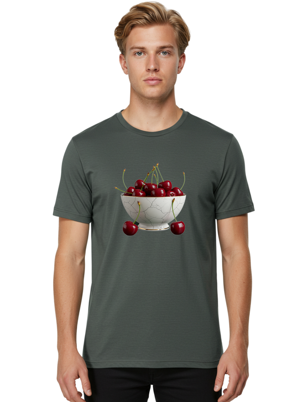 Cherries-In-Marble-Bowl Men'S Graphic Tee, 100% Cotton, Comfortable Casual Summer Wear, Machine Washable, Vintage Camera, Old Camera, Antique Camera, Black Camera, Classic Photography, Photography Equipment, Nostalgic Device, Film Camera, Bai710