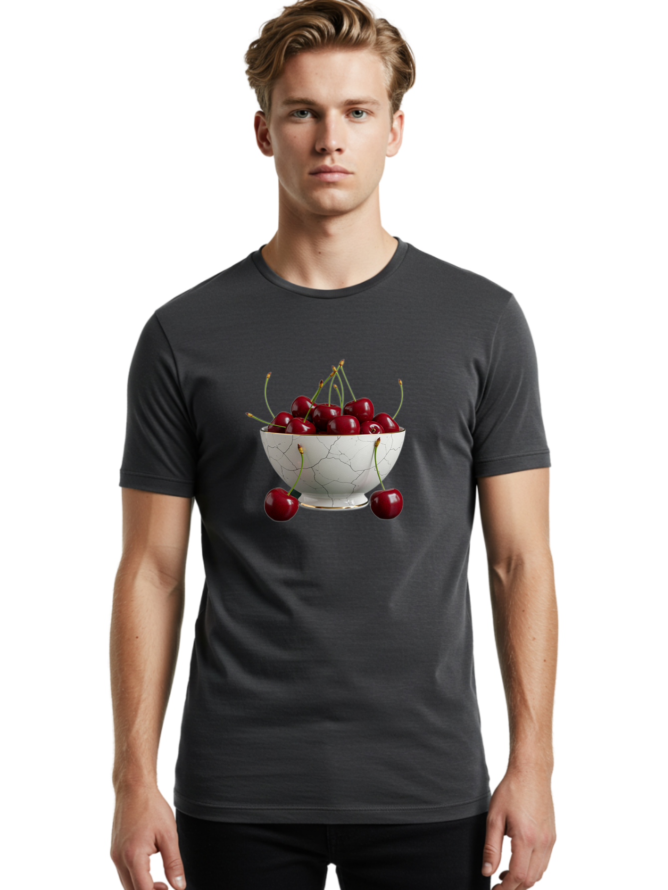 Cherries-In-Marble-Bowl Men'S Graphic Tee, 100% Cotton, Comfortable Casual Summer Wear, Machine Washable, Vintage Camera, Old Camera, Antique Camera, Black Camera, Classic Photography, Photography Equipment, Nostalgic Device, Film Camera, Bai710