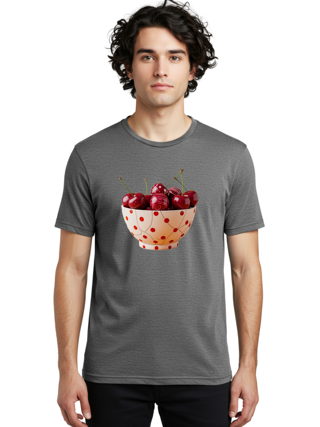 Cherries-In-White-Bowl-With-Red-Polka-Dots Men'S Graphic Tee, 100% Cotton, Comfortable Casual Summer Wear, Machine Washable, Vintage Camera, Old Camera, Antique Camera, Black Camera, Classic Photography, Photography Equipment, Bai711