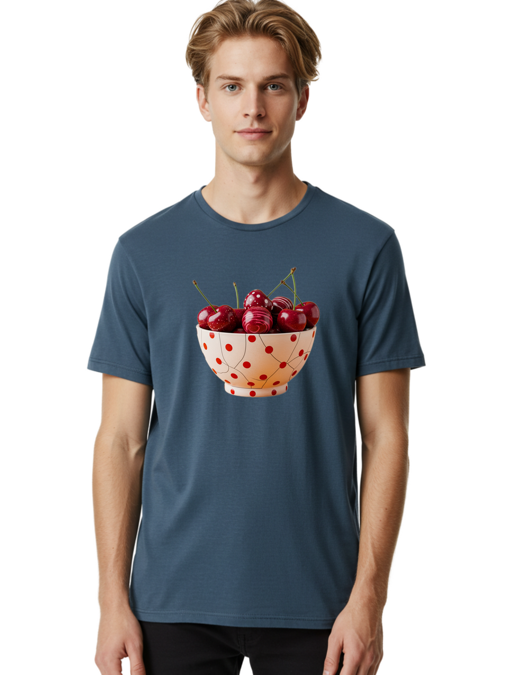 Cherries-In-White-Bowl-With-Red-Polka-Dots Men'S Graphic Tee, 100% Cotton, Comfortable Casual Summer Wear, Machine Washable, Vintage Camera, Old Camera, Antique Camera, Black Camera, Classic Photography, Photography Equipment, Bai711