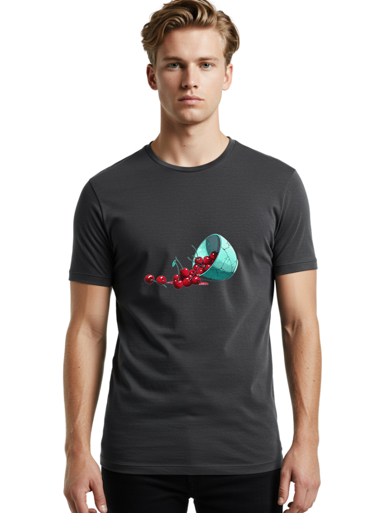 Cracked-Cup-Cherries Men'S Graphic Tee, 100% Cotton, Comfortable Casual Summer Wear, Machine Washable, Vintage Camera, Old Camera, Antique Camera, Black Camera, Classic Photography, Photography Equipment, Nostalgic Device, Film Camera, Bai745