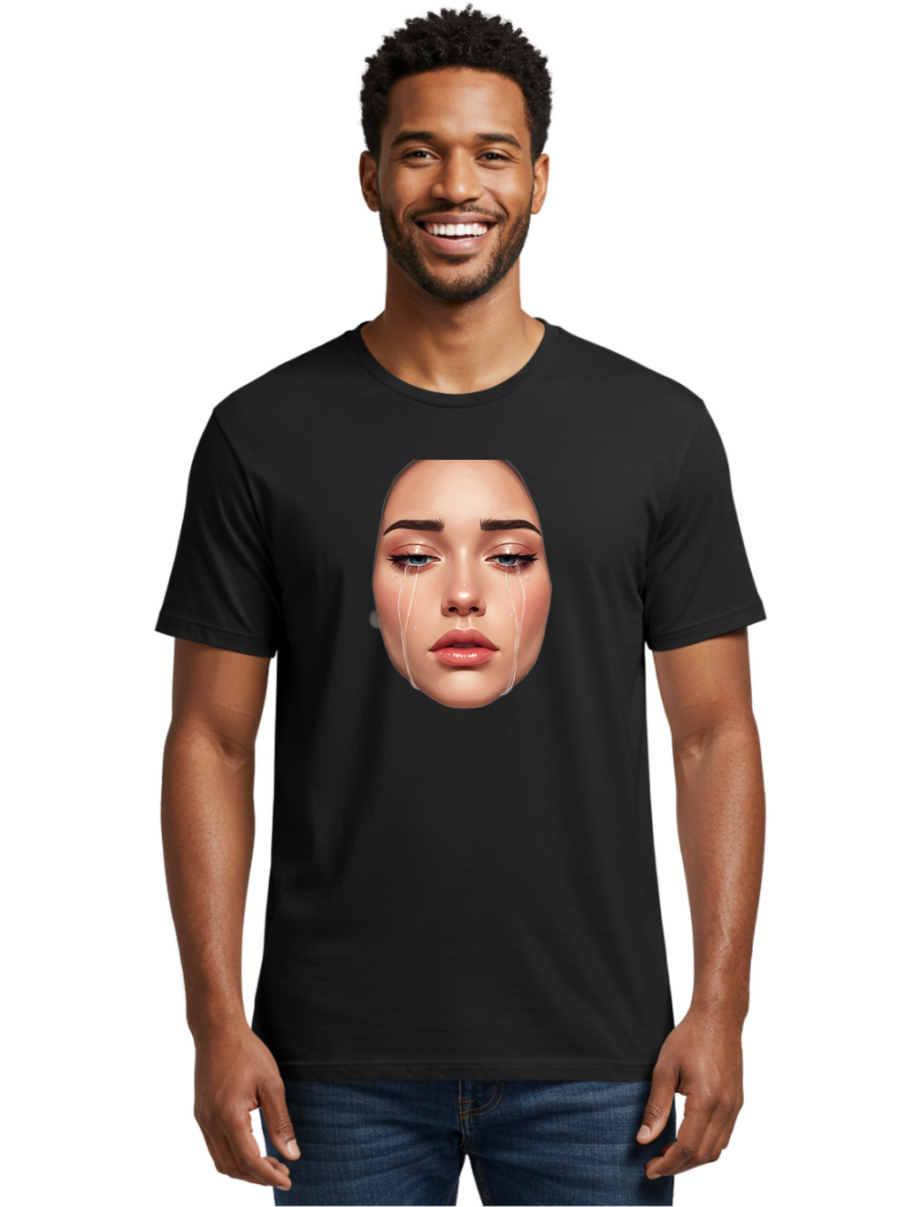 Crying-Face-1 Men'S Graphic Tee, 100% Cotton, Comfortable Casual Summer Wear, Machine Washable, Vintage Camera, Old Camera, Antique Camera, Black Camera, Classic Photography, Photography Equipment, Nostalgic Device, Film Camera, Camera Art Bai751